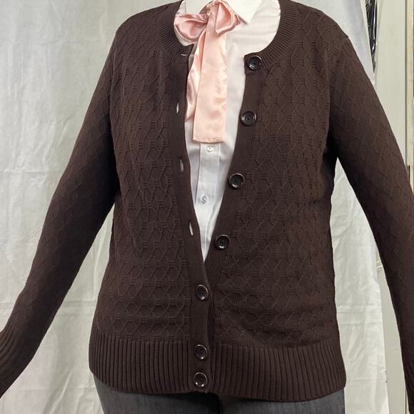 Pendleton Brown Cable Knit Cardigan Sweater Sz XXL - Picture 3 of 9